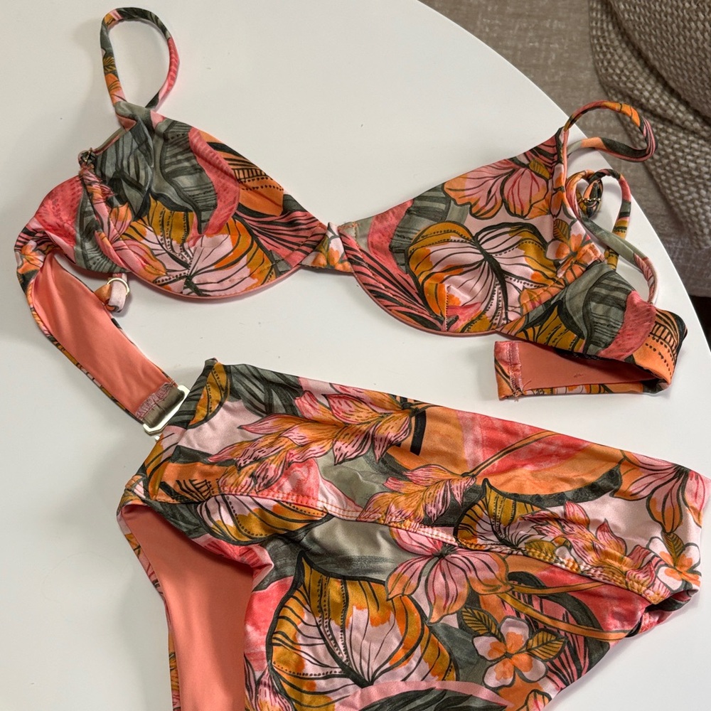 Beach Riot Floral Bikini in Pink and Orange